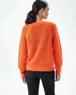 Femme Bleu Blanc Rouge Pull Graphe ultra orange