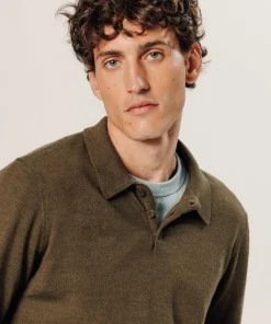 Clearance Rodier Pull Gérard 100% laine col polo marron écorce