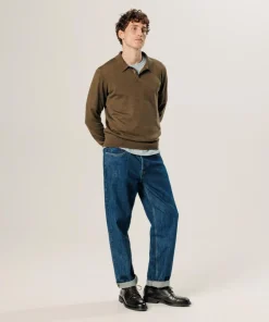 Clearance Rodier Pull Gérard 100% laine col polo marron écorce