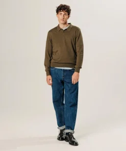 Clearance Rodier Pull Gérard 100% laine col polo marron écorce