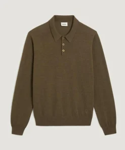 Clearance Rodier Pull Gérard 100% laine col polo marron écorce