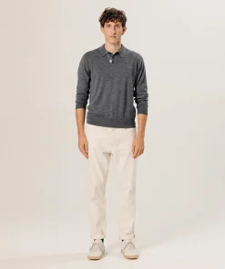 Homme Rodier Pull Guillaume 100% laine col polo gris foncé