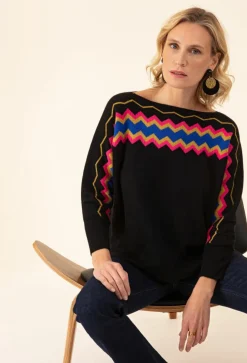 Femme Bleu Blanc Rouge Pull Hylda noir