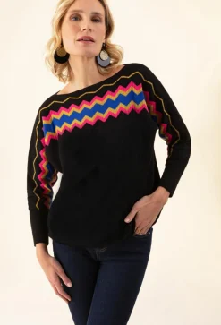 Femme Bleu Blanc Rouge Pull Hylda noir