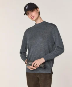 Sale Rodier Pull Jeanne-Françoise 100% laine col montant Cotelé gris plomb