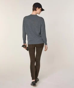 Sale Rodier Pull Jeanne-Françoise 100% laine col montant Cotelé gris plomb