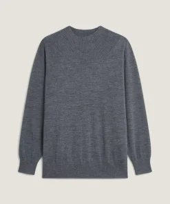 Sale Rodier Pull Jeanne-Françoise 100% laine col montant Cotelé gris plomb