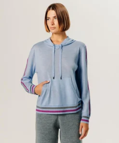 Femme Rodier Pull Jocelyne 100% laine capuche tricolore bleu ciel