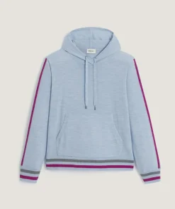 Femme Rodier Pull Jocelyne 100% laine capuche tricolore bleu ciel