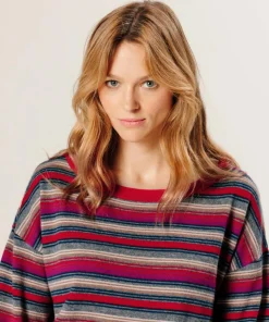 Discount Rodier Pull Joy 100% laine col bateau rayé rose fuchsia