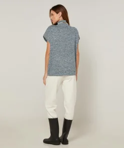 Outlet Rodier Pull Julie-Annacoll roulé sans manches bleu