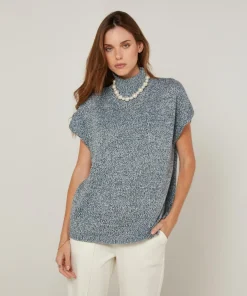 Outlet Rodier Pull Julie-Annacoll roulé sans manches bleu