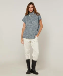 Outlet Rodier Pull Julie-Annacoll roulé sans manches bleu