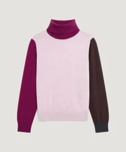 Best Rodier Pull Klarys 100% Laine col roulé multicolore rose pâle