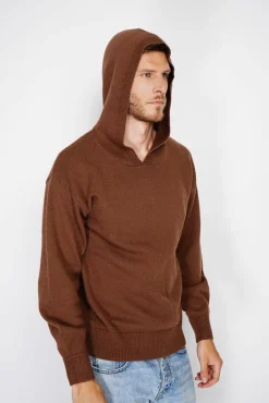 Homme C&Jo Pull large à capuche en Cachemire mélangé café