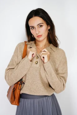 Femme Assuili Pull large en Cachemire mélangé col polo désert