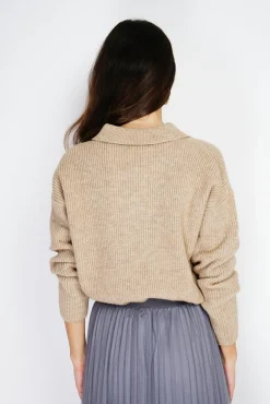 Femme Assuili Pull large en Cachemire mélangé col polo désert