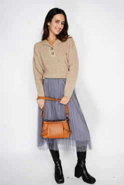 Femme Assuili Pull large en Cachemire mélangé col polo désert