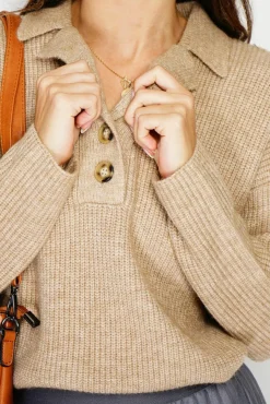 Femme Assuili Pull large en Cachemire mélangé col polo désert