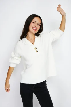 Clearance Assuili Pull large en Cachemire mélangé col polo naturel