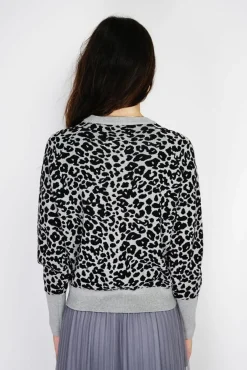 Outlet Assuili Pull large en Cachemire mélangé col rond léopard noir