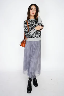 Outlet Assuili Pull large en Cachemire mélangé col rond léopard noir