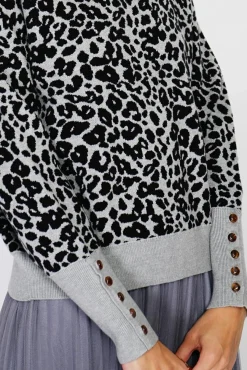 Outlet Assuili Pull large en Cachemire mélangé col rond léopard noir