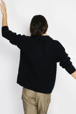 Femme Assuili Pull large en Cachemire mélangé col polo noir