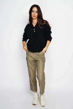 Femme Assuili Pull large en Cachemire mélangé col polo noir