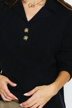 Femme Assuili Pull large en Cachemire mélangé col polo noir