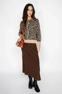 Femme Assuili Pull large en Cachemire mélangé col rond léopard camel/marron