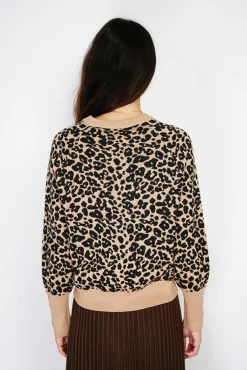 Femme Assuili Pull large en Cachemire mélangé col rond léopard camel/marron