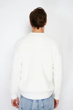 Homme C&Jo Pull large en Cachemire mélangé ras du cou à côtes naturel