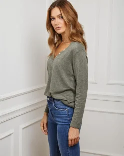 Femme Fleur de cachemire Pull Laury kaki