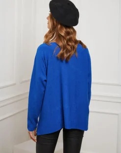 Femme Fleur de cachemire Pull Linoi bleu roi