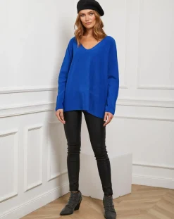 Femme Fleur de cachemire Pull Linoi bleu roi