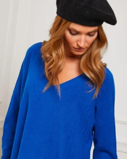 Femme Fleur de cachemire Pull Linoi bleu roi