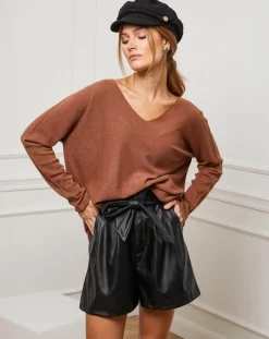 Femme Fleur de cachemire Pull Linoi camel