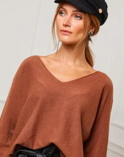 Femme Fleur de cachemire Pull Linoi camel