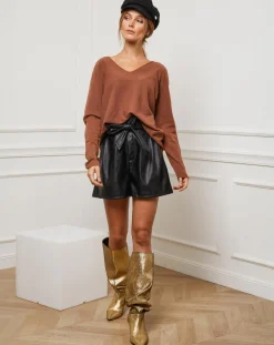 Femme Fleur de cachemire Pull Linoi camel