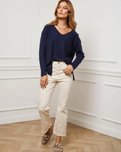 Online Fleur de cachemire Pull Linoi marine