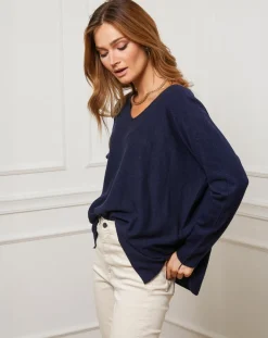 Online Fleur de cachemire Pull Linoi marine
