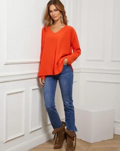 Femme Fleur de cachemire Pull Linoi orange