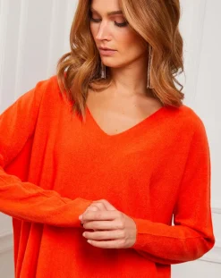Femme Fleur de cachemire Pull Linoi orange