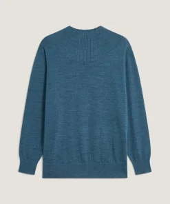 Clearance Rodier Pull Marie-Angèle 100% laine col montant Cotelé bleu denim