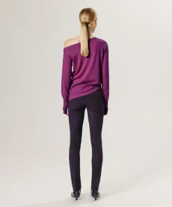 Femme Rodier Pull Mauricette 100% laine épaule nue asymétrique rose fuchsia