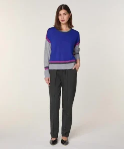 Hot Rodier Pull Nattie 100% laine col rond géométrique bleu outremer