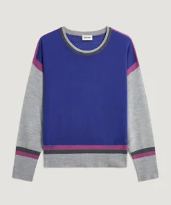 Hot Rodier Pull Nattie 100% laine col rond géométrique bleu outremer