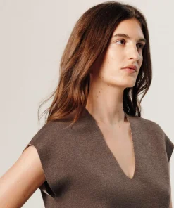 New Rodier Pull Nikita manches courtes col V marron havane