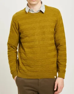 New Harris Wilson Pull Orio rayures texturées olive